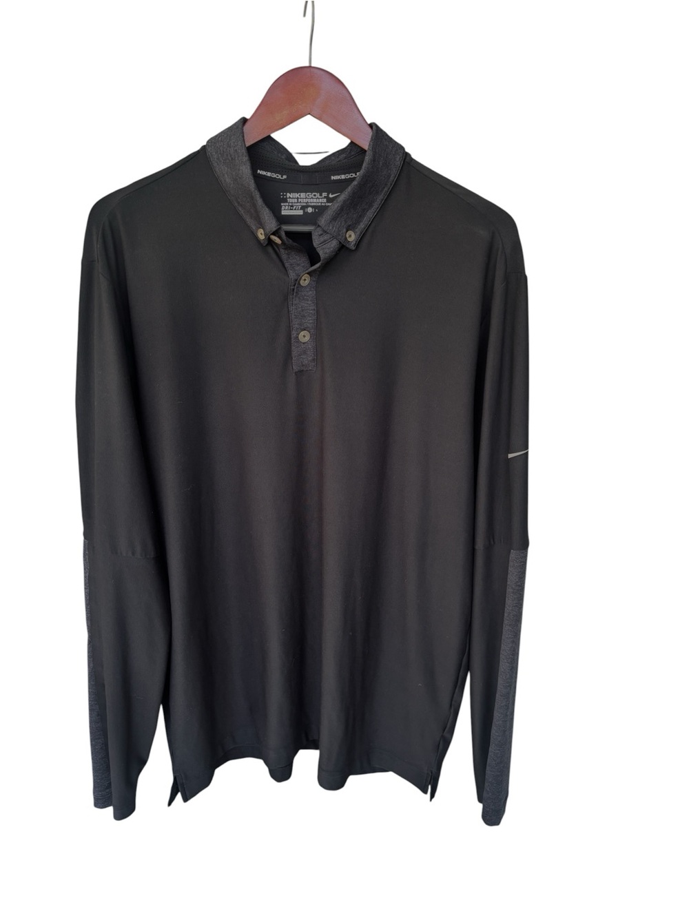 Nike Men's Black Long Sleeve Polo with Heather Gray Trim